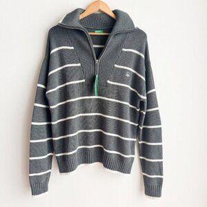 United Colors of Benetton Grey White Stripe Cotton Pullover M